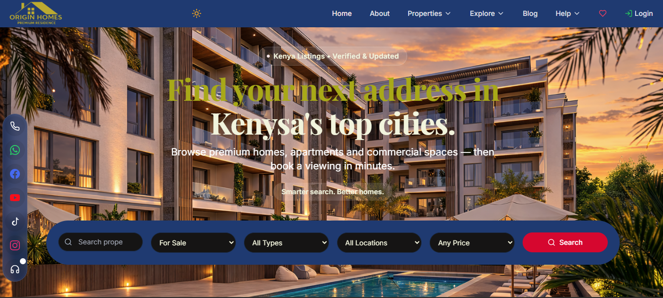Screenshot of Origin Homes